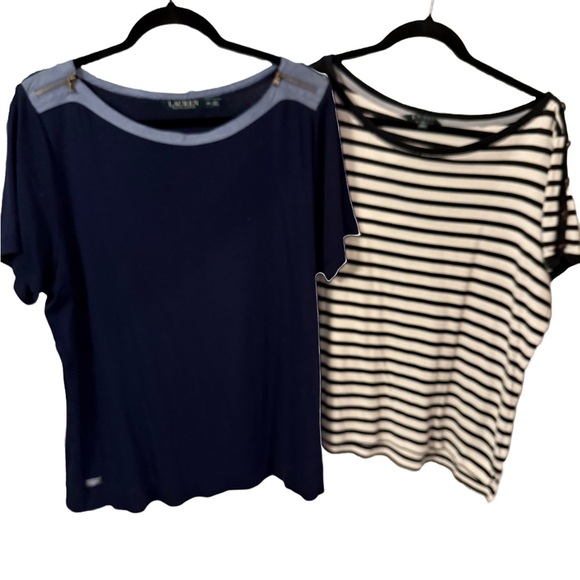 Lauren Ralph Lauren LOT Of 2 Women’s Tops 1 Navy 2X, 1 Black & White XXL - Picture 1 of 16